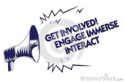 Writing note showing Get Involved Engage Immerse Interact. Business photo showcasing Join Connect Participate in the project Blue Stock Photo