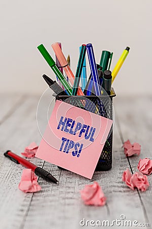 Writing note showing Helpful Tips. Business photo showcasing advices given to be helpful knowledge in life Writing Stock Photo