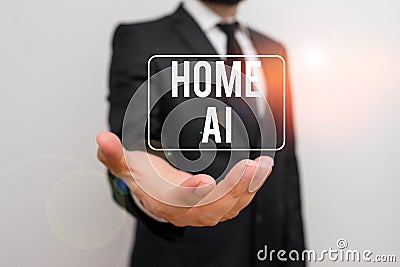 Writing note showing Home Ai. Business photo showcasing home solution that enables automating the bulk of electronic Stock Photo