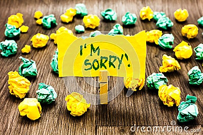 Writing note showing I am Sorry. Business photo showcasing To ask for forgiveness to someone you unintensionaly hurt Clothespin ho Stock Photo