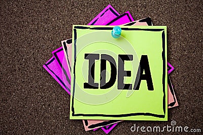 Writing note showing Idea. Business photo showcasing Creative Innovative Thinking Imagination Design Planning Solutions Papers id Stock Photo