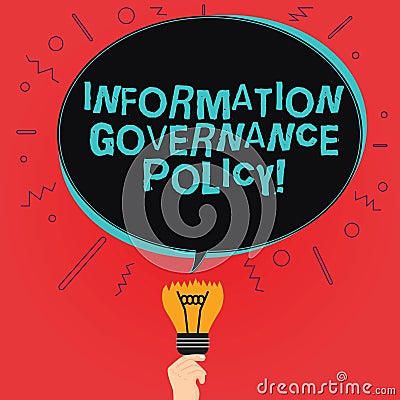 Writing note showing Information Governance Policy. Business photo showcasing Standards or metrics in handling Stock Photo