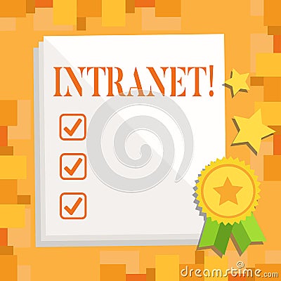 Writing note showing Intranet. Business photo showcasing Private network of a company Interlinked local area networks Stock Photo