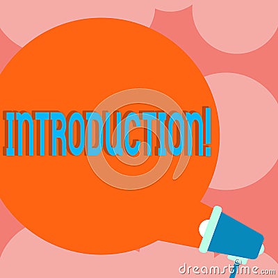 Writing note showing Introduction. Business photo showcasing First part of a document Formal presentation to an audience Round Stock Photo
