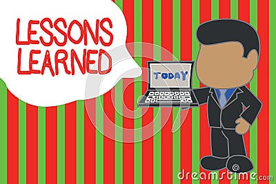 Writing note showing Lessons Learned. Business photo showcasing the knowledge or understanding gained by experience Standing Stock Photo
