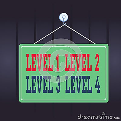 Writing note showing Level 1, 2, 3 and 4. Business photo showcasing Steps levels of a process work flow Memo reminder Stock Photo