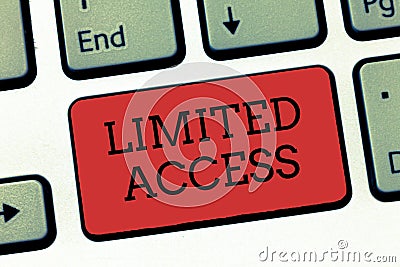 Writing note showing Limited Access. Business photo showcasing Having access restricted to a quite small number of points Stock Photo