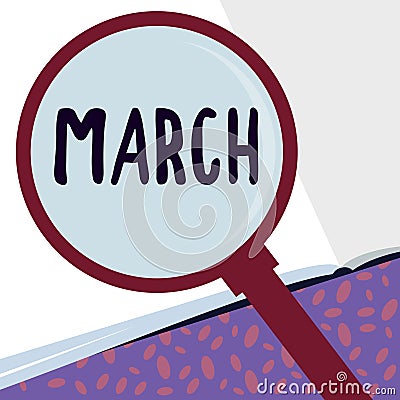 Writing note showing March. Business photo showcasing third month year where spring begins Walk quickly with Stock Photo