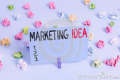 Writing note showing Marketing Idea. Business photo showcasing activities that seek to gain market share for a concept Colored Stock Photo