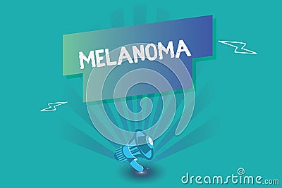 Writing note showing Melanoma. Business photo showcasing A malignant tumor associated with skin cancer Benign moles Stock Photo