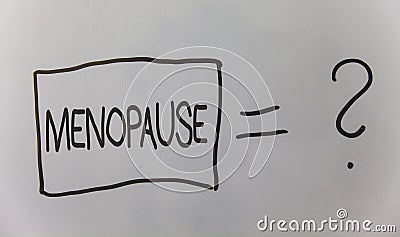 Writing note showing Menopause. Business photo showcasing Cessation of menstruation Older women hormonal changes period Question a Stock Photo