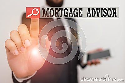 Writing note showing Mortgage Advisor. Business photo showcasing specialist or broker with indepth knowledge of the Stock Photo