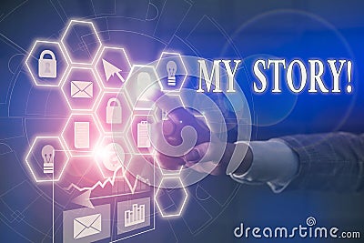 Writing note showing My Story. Business photo showcasing your past life events actions or choices you made Picture photo network Stock Photo