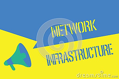 Writing note showing Network Infrastructure. Business photo showcasing Hardware and Software resources In and Out Stock Photo