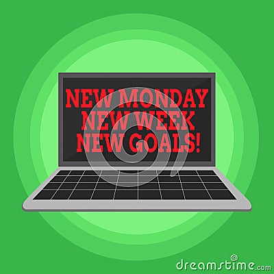 Writing note showing New Monday New Week New Goals. Business photo showcasing goodbye weekend starting fresh goals Stock Photo