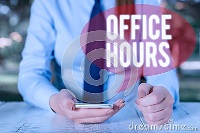 Writing note showing Office Hours. Business photo showcasing The hours which business is normally conducted Working time Stock Photo