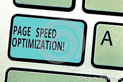 Writing note showing Page Speed Optimization. Business photo showcasing Improve the speed of content loading in a Stock Photo