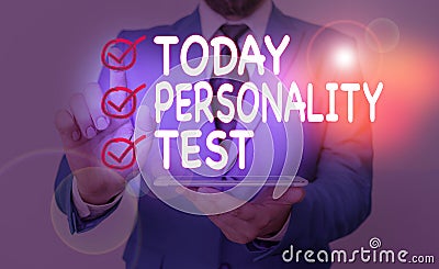 Writing note showing Personality Test. Business photo showcasing A method of assessing huanalysis demonstratingality constructs Stock Photo