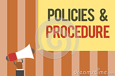 Writing note showing Policies and Procedure. Business photo showcasing list of rules defines customer and buyer rights Multiline t Stock Photo