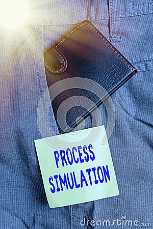 Writing note showing Process Simulation. Business photo showcasing Technical Representation Fabricated Study of a system Small Stock Photo