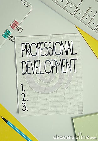 Writing note showing Professional Development. Business photo showcasing Learning to earn or maintain Mastery Credentials Colored Stock Photo