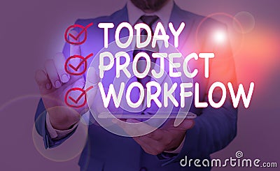 Writing note showing Project Workflow. Business photo showcasing series of steps that need to be taken to complete tasks Stock Photo