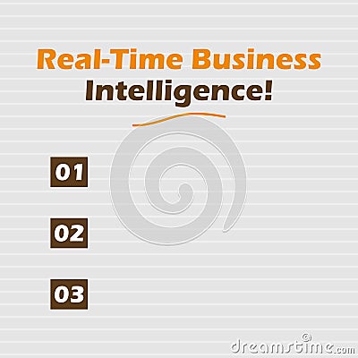 Writing note showing Real-Time Business Intelligence. Some example or factor about Real-Time Business Intelligence. Vector Illustration