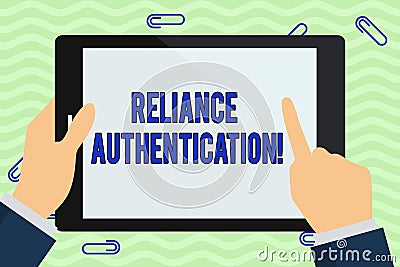 Writing note showing Reliance Authentication. Business photo showcasing part of trust based identity attribution process Stock Photo