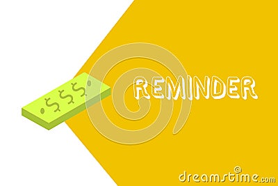 Writing note showing Reminder. Business photo showcasing thing that causes someone to remember something event or date Stock Photo