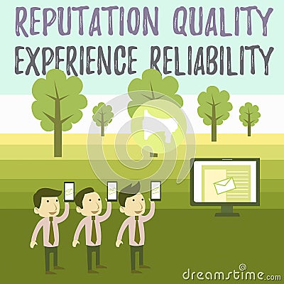 Writing note showing Reputation Quality Experience Reliability. Business photo showcasing Customer satisfaction Good Stock Photo