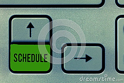 Writing note showing Schedule. Business photo showcasing plan for carrying out process procedure giving lists events Stock Photo