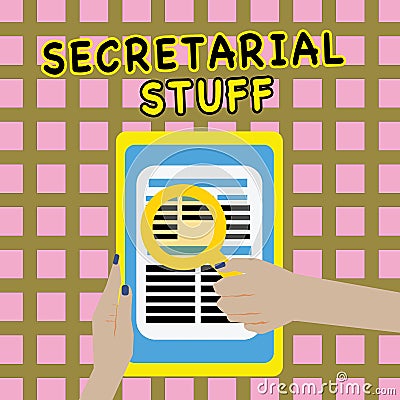 Writing note showing Secretarial Stuff. Business photo showcasing Secretary belongings Things owned by personal assistant Stock Photo