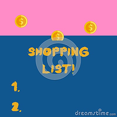 Writing note showing Shopping List. Business photo showcasing a list of items to be considered or purchases to be made Stock Photo