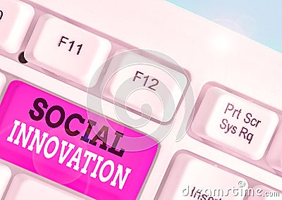 Writing note showing Social Innovation. Business photo showcasing practices that aim to meet social needs in a better way Stock Photo