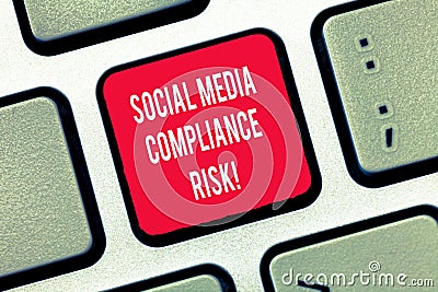 Writing note showing Social Media Compliance Risk. Business photo showcasing Risks analysisagement on the internet Stock Photo
