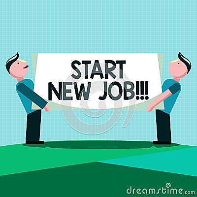 Writing note showing Start New Job. Business photo showcasing getting recruited in company Sign fresh work contract Stock Photo
