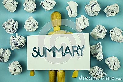 Writing note showing Summary. Business photo showcasing Brief Statement Abstract Synopsis Concise Abbreviated version written on Stock Photo