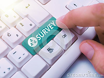 Writing note showing Survey. Business photo showcasing research method used for collecting data from a predefined group. Stock Photo