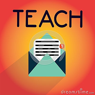 Writing note showing Teach. Business photo showcasing impart knowledge or instruct someone as to how do something right Stock Photo