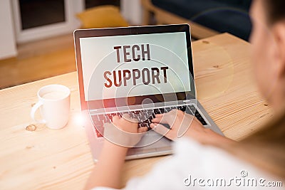 Writing note showing Tech Support. Business photo showcasing advising and troubleshooting service provided by a Stock Photo