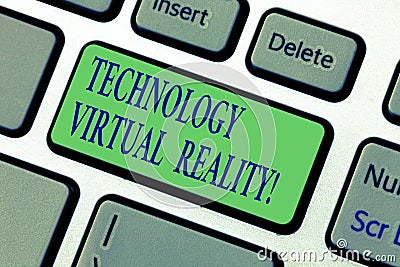 Writing note showing Technology Virtual Reality. Business photo showcasing interactive computergenerated experience Stock Photo