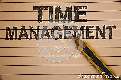 Writing note showing Time Management. Business photo showcasing Schedule Planned for Job Efficiency Meeting Deadlines Ideas conce Stock Photo