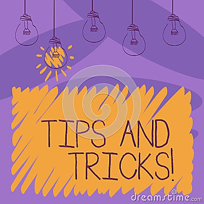 Writing note showing Tips And Tricks. Business photo showcasing means piece advice maybe suggestion how improve Stock Photo