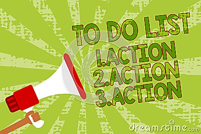 Writing note showing To Do List 1.Action 2.Action 3.Action. Business photo showcasing putting day priorities in order Man holding Stock Photo
