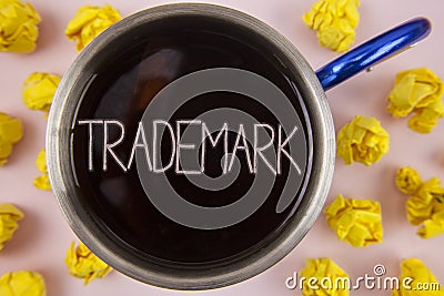 Writing note showing Trademark. Business photo showcasing Legally registered Copyright Intellectual Property Protection written o Stock Photo