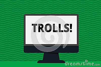 Writing note showing Trolls. Business photo showcasing Online troublemakers posting provocative inflammatory messages Stock Photo