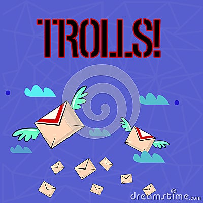 Writing note showing Trolls. Business photo showcasing Online troublemakers posting provocative inflammatory messages Stock Photo