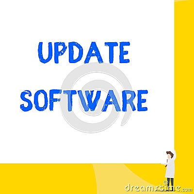 Writing note showing Update Software. Business photo showcasing replacing program with a newer version of same product Stock Photo