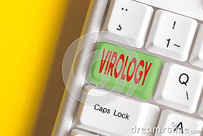 Writing note showing Virology. Business photo showcasing branch of science dealing with the variety of viral agents and Stock Photo