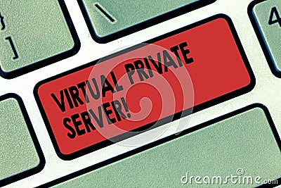 Writing note showing Virtual Private Server. Business photo showcasing sold as a service by an Internet hosting service Stock Photo